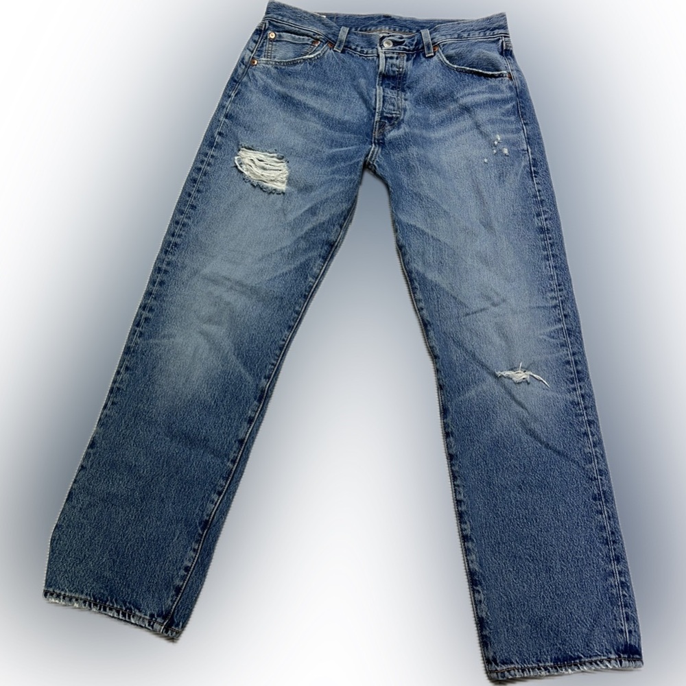 Levi's Women’s Premium Straight Blue Jeans with Distressed Details